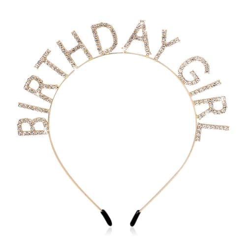 Zalingo Happy Birthday Krone Birthday Girl Legierung Stirnband Geburtstag Kopfschmuck für Mädchen Geburtstagsgeschenk und Party Dekorationen Goldene Farbe von Zalingo