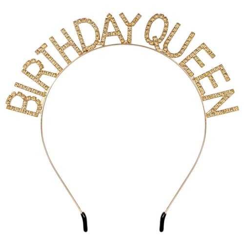 Zalingo Happy Birthday Krone Birthday Queen Legierung Stirnband Geburtstag Kopfschmuck für Frauen Geburtstagsgeschenk und Party Dekorationen Goldene Farbe von Zalingo