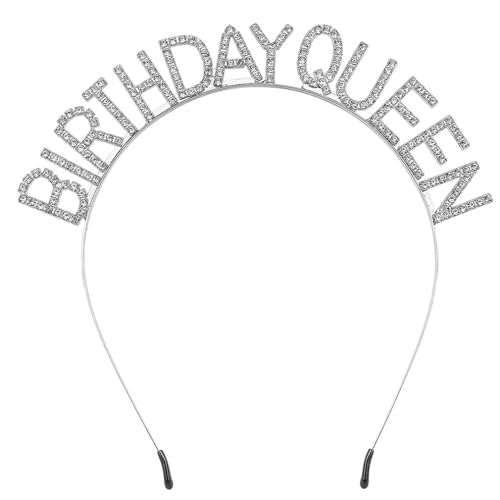 Zalingo Happy Birthday Krone Birthday Queen Legierung Stirnband Geburtstag Kopfschmuck für Frauen Geburtstagsgeschenk und Party Dekorationen Silber Farbe von Zalingo