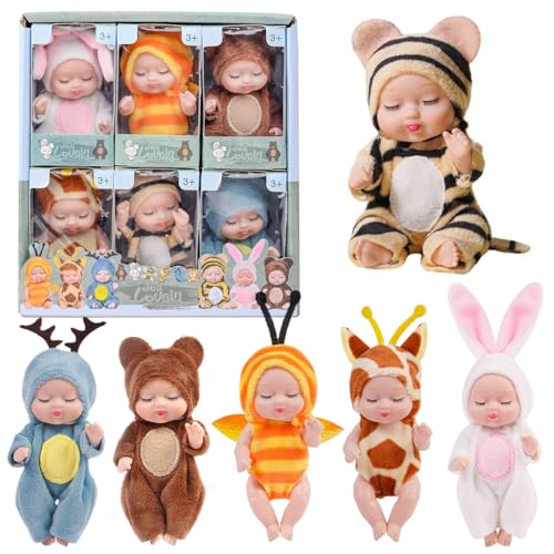 Zaloife Mini-Babypuppe, 6 Stück Newborn Reborn Baby, Kleine Mini PüPpchen Mit Kleidung, Babypuppen ZubehöR Set, Puppenspielzeug FüR MäDchen, Kleinkinder Und Kinder von Zaloife