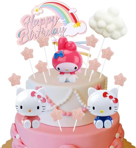 Tortendeko Kity Themed, 15 Stück Katze Figur Set Torte Deko Kuchendekoration, Kitty Cake Topper Decoration Tortenfiguren für Kinder Geburtstags Geschenk von Zaloife