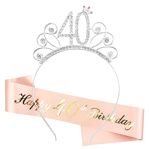 Zaloife 40. Geburtstag Krone Schärpe, Geburtstag Tiara Silber Geburtstag Schärpe Roségold, Junggesellinnenabschied Set für 16 Geburtstag Deko Geschenk und Frauen Party Accessoires von Zaloife