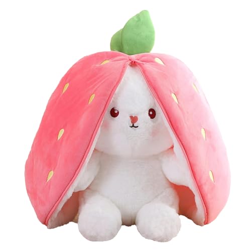 Zaloife Hase Plüschtier Verstecken Rosa, Plush Hasen Erdbeeren 24cm, Stofftier Plüsch Hasen Versteckspiel, Kuscheltier Osterhase Puppe Geschenk für Kinder von Zaloife