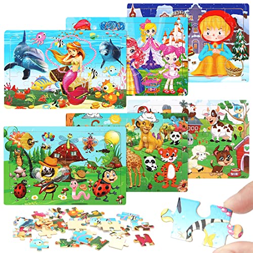 Holzpuzzle Kinder 6 Stück, Kinderpuzzle 30 Teile, Puzzle Prinzessin Tier, Gehirntraining Spielzeug für Kinder ab 3 Jahren, Geschenk Kinderspielzeug für Mädchen Jungen von Zaloife