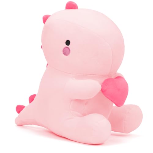 Zaloife Kuscheltier Dinosaurier Rosa, Plüschtier Dino mit Herz 30cm, Stofftier Dinosaurier, Lustiges Plüsch Dino Kissen Puppe Geburtstage Valentinstag Party Festival Geschenk für Kinder Fans von Zaloife
