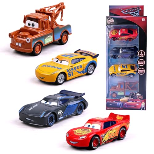Zaloife Spielzeugauto Set, 4 Pack Kinderidee Spielfahrzeuge Toy Cars Autos, Lightning Spielzeugauto Geschenk für Kinder ab 3 Jahre, Großes Format von Zaloife