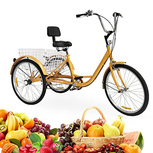 Zalydala Dreirädriges Fahrrad für Erwachsene mit Einkaufskorb und 6-Gang-Schaltung für Familienausflüge, Ausritte und Einkäufe, Restaurants, kleine Geschäfte und Supermärkte (Gelb) von Zalydala