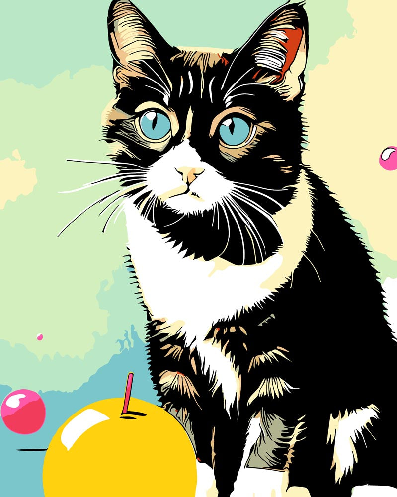 Malen nach Zahlen - KatzenApfel - Artist's Edition - by zamart, mit Rahmen von Zamart