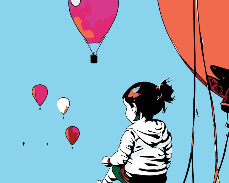 Malen nach Zahlen - Mädchen mit Ballons - 1 - Artist's Edition - by zamart, mit Rahmen von Zamart