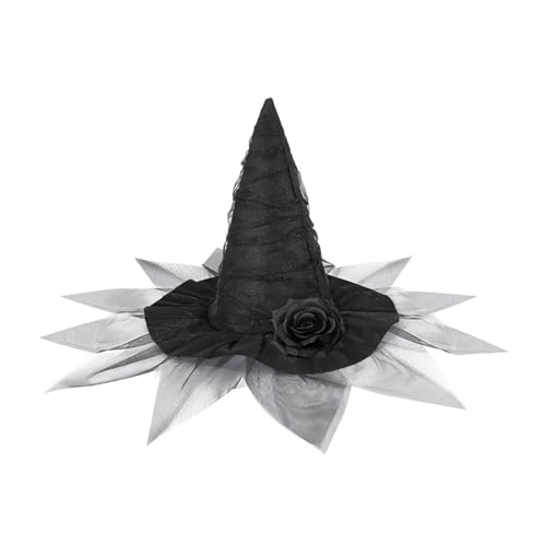 Zambuph Schwarzer Hut mit transparentem Schleier, kompletter Halloween Look, Stoffkostüm, Kopfbedeckung, Hüte für Erwachsene, Hexenhut, Brauthut von Zambuph