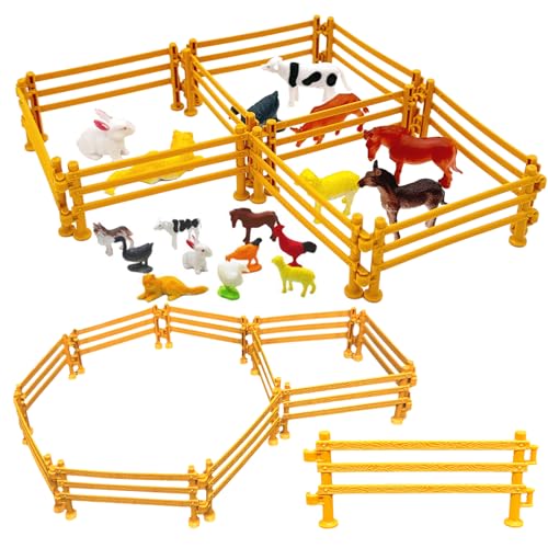 Zamety 60 Stück Pferdezaun Spielzeug, 12 Stück Bauernhoftiere, Mini Pferd Corral Fechten Tierfiguren Set, DIY Pferd Corral Tiere Bauernhof Spielzeug für Micro Landschaft Deko und Lernspielzeug von Zamety