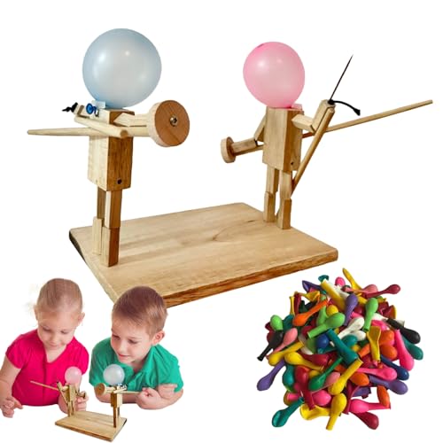 Zankie Balloon Bamboo Man Battle – 2024 Neue handgefertigte hölzerne Fechtpuppen mit Luftballons 2 Spieler Holz-Bots-Kampfspiel | Rasante Ballon-Kampf-Whack-A-Ballon-Partyspiele von Zankie
