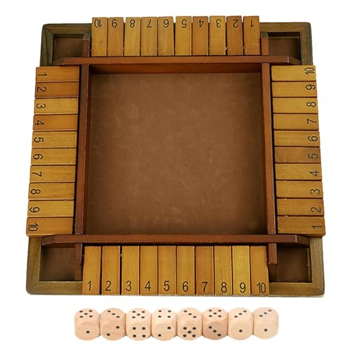 Zankie Shut The Box Würfelspiel Für 2-4 Spieler, Holz Tisch Spiel Klassisch Würfelspiel Board Spielzeug, Turn Over The Numbers Game Schachspielzeug,4-Seitiges Holz Brettspiel Und 8 Würfel von Zankie