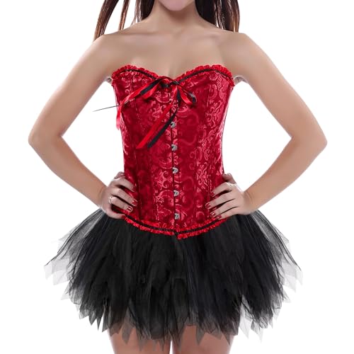 Gothic Kleidung Damen, Korsett Damen Mit Rock Corset Und Tüllrock 2 Teilig Faschingskostüme Schwarz Tüllrock Gothic Bustier Corset Top 50er Retro Ballet Tanzrock Karneval Kostüm Gothic Kleidung Damen, Korsett Damen Mit Rock Corset Und Tüllrock 2 Teilig Faschingskostüme Schwarz Tüllrock Gothic Bustier Corset Top 50er Retro Ballet Tanzrock Karneval Kostüm von Zannycn