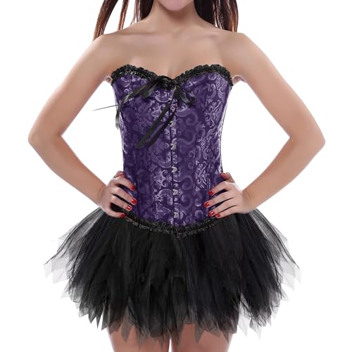 Gothic Kleidung Damen, Korsett Damen Mit Rock Corset Und Tüllrock 2 Teilig Faschingskostüme Schwarz Tüllrock Gothic Bustier Corset Top 50er Retro Ballet Tanzrock Karneval Kostüm Gothic Kleidung Damen, Korsett Damen Mit Rock Corset Und Tüllrock 2 Teilig Faschingskostüme Schwarz Tüllrock Gothic Bustier Corset Top 50er Retro Ballet Tanzrock Karneval Kostüm von Zannycn
