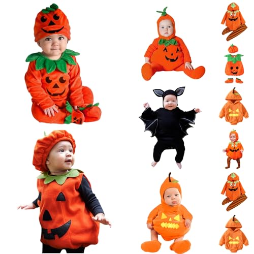 Halloween Kostüm Baby Kürbis Hut Hosen Weicher Strampelanzug Cosplay Anzug Baby-Kostüm Baby Kürbis Kostüm Baby Pumpkin Costume Halloween Fledermaus Kostüm Langarm Strampler Hut Halloween Babykostüm von Zannycn