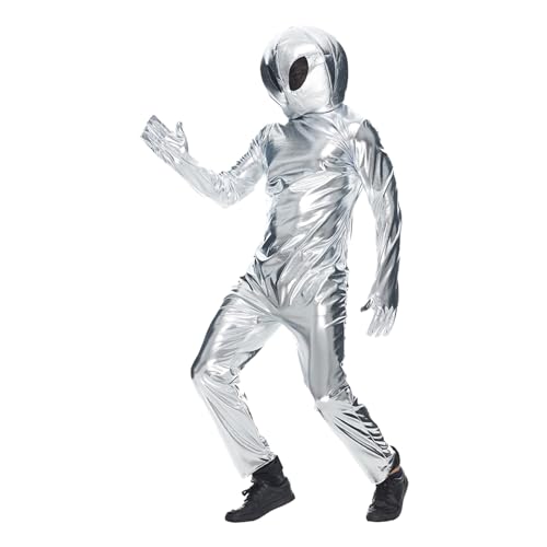 Spaceman Kostüm Erwachsene Astronaut Rollenspiel Kostüm Set Metallic Overall Frauen Mann Paar Raum Jumpsuit Uniform Raumfahrer Kostüm Cosplay Halloween Karneval Kleidung Faschingskostüme von Zannycn