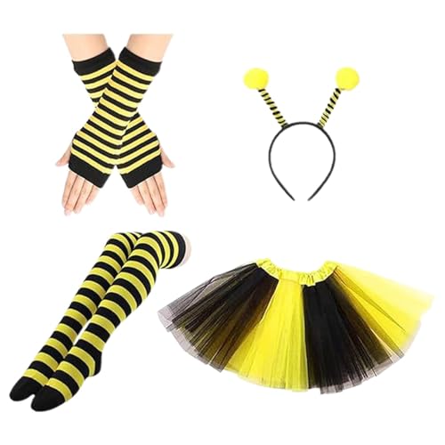 Zannycn Fasching Kostüm Damen, Bienenkostüm Erwachsene Lustige Bienen Kostüm Set Mit Tüllrock Gestreifte Socken Stirnband Faschingskostüme Damen Karneval Kostüm Für Halloween Rollenspiele Party von Zannycn