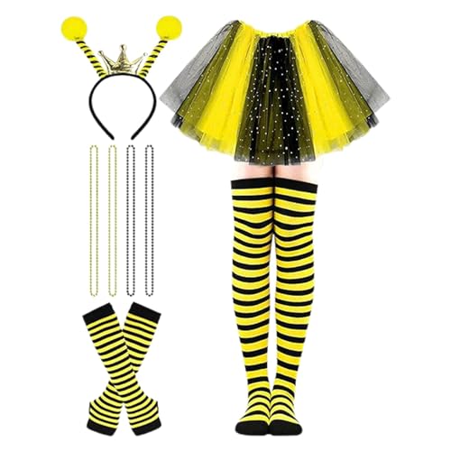Zannycn Faschingskostüme Damen, Bienenkostüm Erwachsene Lustige Bienen Kostüm Set Mit Tüllrock Gestreifte Socken Stirnband Faschingskostüme Damen Karneval Kostüm Für Halloween Rollenspiele Party von Zannycn