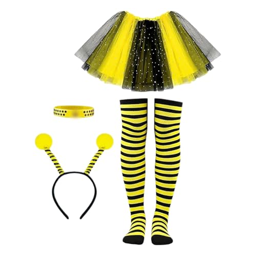 Zannycn Karnevalskostüm Damen, Bienenkostüm Erwachsene Lustige Bienen Kostüm Set Mit Tüllrock Gestreifte Socken Stirnband Faschingskostüme Damen Karneval Kostüm Für Halloween Rollenspiele Party von Zannycn