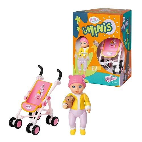 BABY born Minis Kinderwagen-Spielset mit Minis-Puppe Eli und Kuscheltier, 906156 Zapf Creation von BABY Born