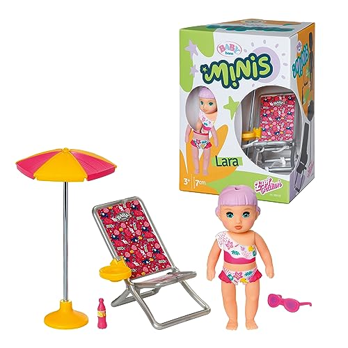 BABY born Minis Sonnenstuhl-Spielset mit Minis-Puppe Lara und Liegestuhl, 701911 Zapf Creation von BABY Born