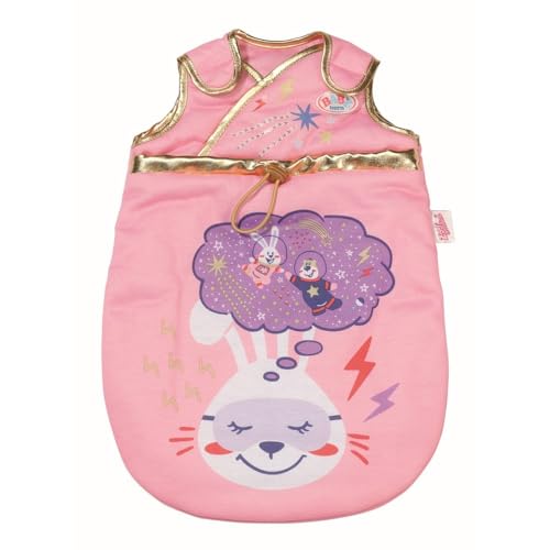 Zapf Creation 831120 BABY born Happy Birthday Schlafsack - rosa Puppenschlafsack für 43cm Puppen mit goldenen Verzierungen und Weltraum-Drucken, mit Klettverschluss zum einfachen Öffnen von BABY Born