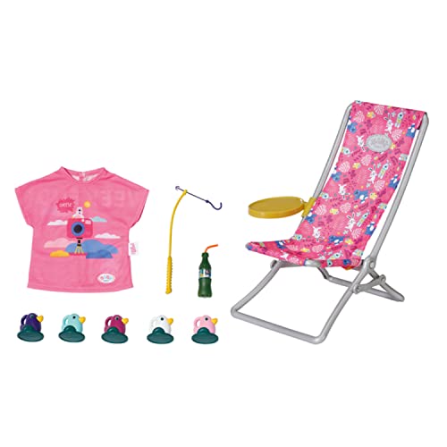 BABY born 832790 Weekend Fischen - Puppenzubehör Angel-Set mit bunt bedruckten Liegestuhl mit Ablagetischchen, Flasche, Korb, Enten und Angel sowie pinkem Longshirt, Pink BABY born 832790 Weekend Fischen - Puppenzubehör Angel-Set mit bunt bedruckten Liegestuhl mit Ablagetischchen, Flasche, Korb, Enten und Angel sowie pinkem Longshirt, Pink von BABY Born