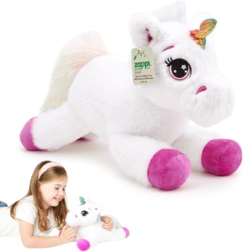 Zappi Co 100% recyceltes Plüschtier, Einhorn (36cm Länge) Weiches, kuscheliges, umweltfreundliches Tiersammlung für Neugeborenes Kind Erstes Kind von Zappi Co