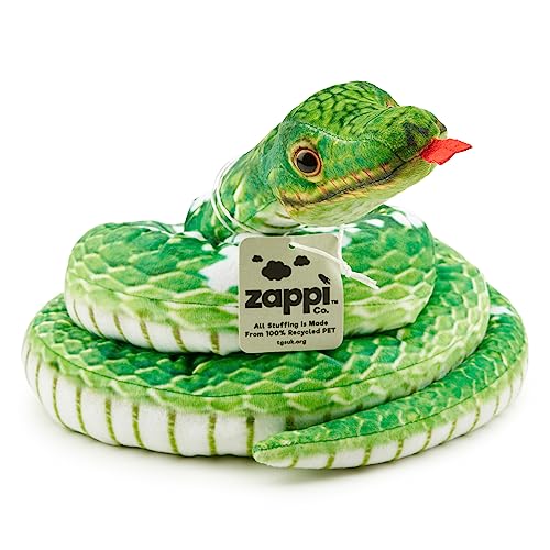 Zappi Co Kinder Gefülltes Weiches Kuscheliges Plüsch-Schlangenspielzeug - Teil der Safari-Tierkollektion, perfekt für Kinder (180 cm Länge) (Grüner Baumpython) von Zappi Co