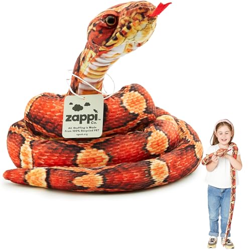 Zappi Co Kinder Gefülltes Weiches Kuscheliges Plüsch-Schlangenspielzeug - Teil der Safari-Tierkollektion, perfekt für Kinder (180 cm Länge) (Orange/Schwarze Maisnatter) von Zappi Co