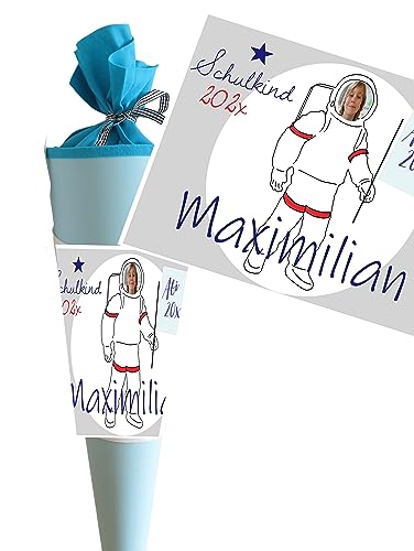 Schultüte Jungen Astronaut Weltraum personalisiert & Bild - Zuckertüte Jungs - groß 70 cm - Geschenk Einschulung von Zarto