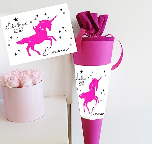 Schultüte Mädchen Einhorn personalisiert - Zuckertüte fertig - Zuckertuete pink groß 70 cm - Geschenk zur Einschulung - Einschulungsgeschenke - (Schultüte Einhorn) von Zarto