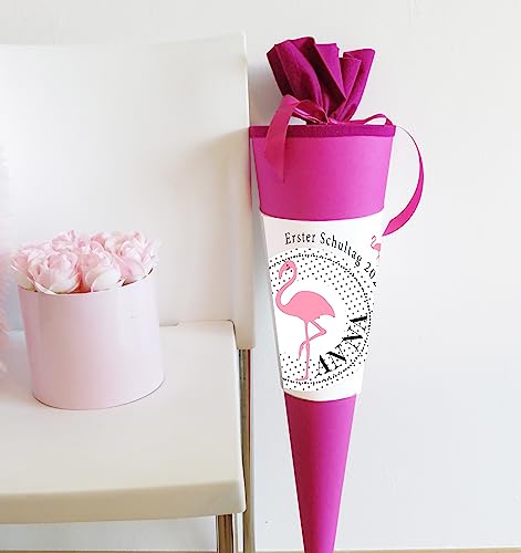 Schultüte Mädchen personalisiert - Zuckertüte Flamingo fertig - Zuckertuete groß 70 cm - Geschenk zur Einschulung - Einschulungsgeschenke - (Schultüte Flamingo) von Zarto