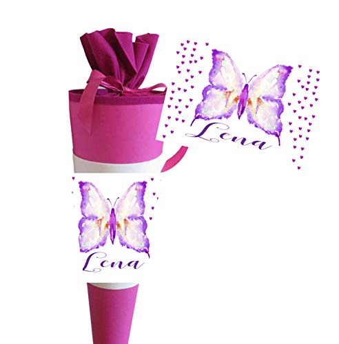 Schultüte Mädchen personalisiert mit Name - Zuckertüte Schmetterling fertig - Zuckertuete groß 70 cm - Geschenk zur Einschulung - Einschulungsgeschenke - (Schultüte Schmetterling) von Zarto