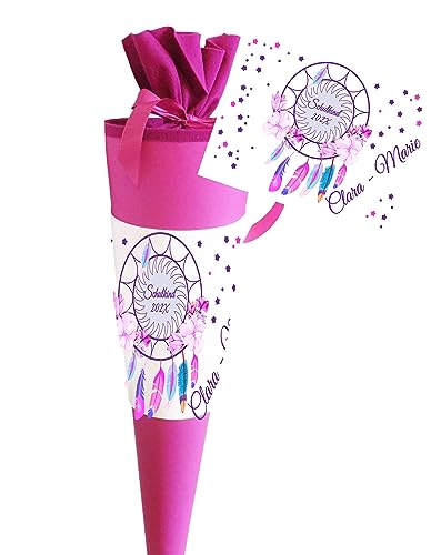 Schultüte für Mädchen personalisiert mit Namen - Motiv Traumfänger – Personalisiere Deine Zuckertüte als Geschenk zur Einschulung - Fertig 70 cm groß pink - NEU Schultüte für Mädchen personalisiert mit Namen - Motiv Traumfänger – Personalisiere Deine Zuckertüte als Geschenk zur Einschulung - Fertig 70 cm groß pink - NEU von Zarto