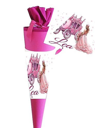 Schultüte für Mädchen personalisiert mit Namen - Prinzessin Motiv – Personalisiere Deine Zuckertüte als Geschenk zur Einschulung - Fertig 70 cm groß pink - NEU von Zarto