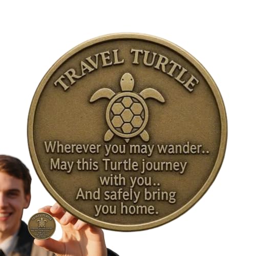 Zasdvn Münze Für Sammler,Reise Taschen Schildkröten Münze - Beidseitig Graviertes Segen Gedicht Metall Andenken Für Abschlussfeiern Jubiläen Reisende von Zasdvn