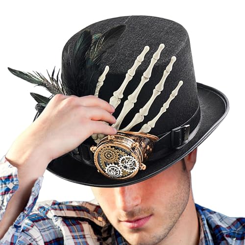 Zasdvn Steampunk Zylinderhut - Gotische Kappen,Skeletthand Steampunk Zylinderhut Damen Halloween Kostüm Cosplay Fest Accessoire von Zasdvn