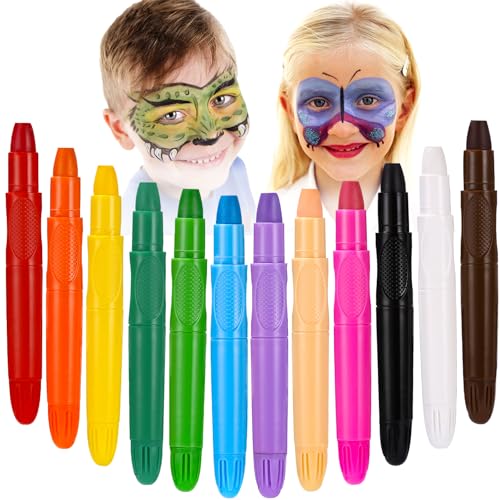12 Farben Schminkstifte Set für Kinder, Abwaschbare Kinderschminke Stifte Schminken Kit, Gesichtsfarben, Sicher und Ungiftig, Einfach zu verwenden, für Halloween Geburtstagsfeiern, Weihnachten von Zawaer