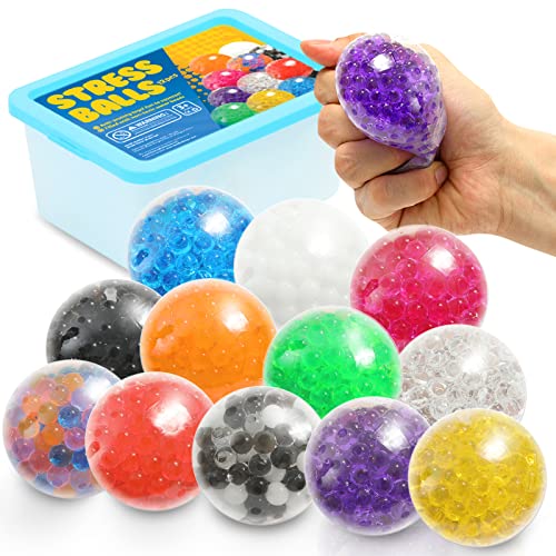 ZaxiDeel 12 Stück sensorischer Stressball mit Premium-Wasserperlen – lindert Spannung, Angst und verbessert die Konzentration – buntes Fidget-Spielzeug für Kinder und Erwachsene mit ADHS, Autismus von ZaxiDeel