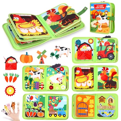 Zaxiva Busy Board Montessori Spielzeug ab 1 Jahr, 20 in 1 Quiet Book mit Filz Bauernhof Thema, Frühes Lernspielzeug für Kinder, Busy Book für Reise, Spielzeug Geschenke für 1 2 3 Jahre Mädchen Junge von Zaxiva