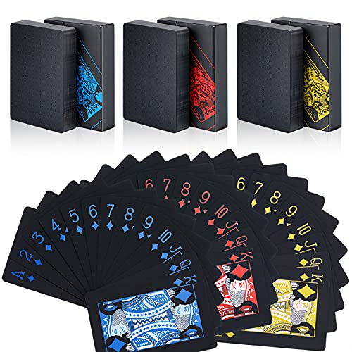 Zayvor 3 Schwarze Spielkarten Pokerkarten laminierte Plastikspielkarten Poker Karten Kunststoff Karte Spielkarte Partykarten Zauberkarten Wasserfeste Plastik geprägtes Spiel Cards von Zayvor