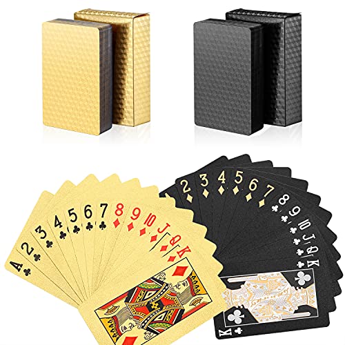 Zayvor Goldfolie & Schwarze Wasserdichte Pokerkarten - Premium Spielkarten, Zauberkarten, Wasserfeste Diamant Plastik Texas Holdem Poker Cards von Zayvor
