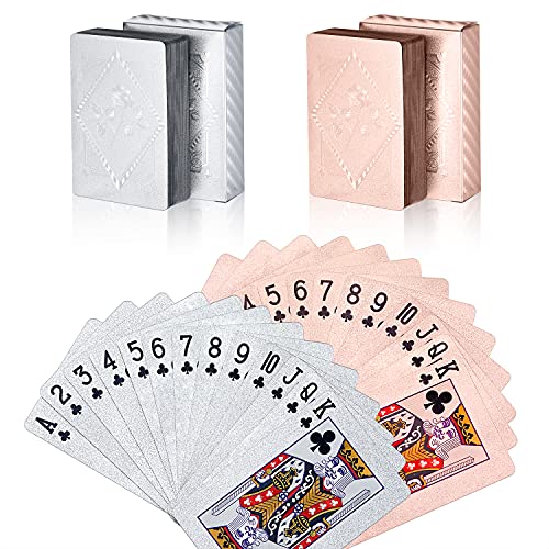 Zayvor Roségold Silber Spielkarten Pokerkarten laminierte Plastikspielkarten Poker Karten Kunststoff Karte Spielkarte Partykarten Zauberkarten Wasserfeste Plastik geprägtes Spiel Cards von Zayvor
