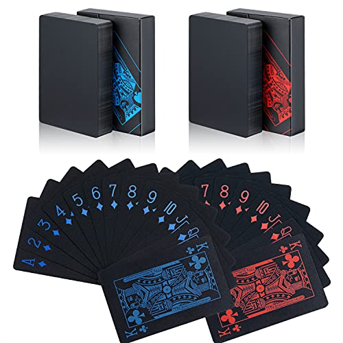 Zayvor Spielkarten Schwarze Wasserdichtes Pokerkarten Profi Premium Spielkarten Zauberkarten Wasserfeste Pokerkarten Plastik Texas Holdem Poker Spielkarten Spiel Cards,Cool Rot und Blau von Zayvor