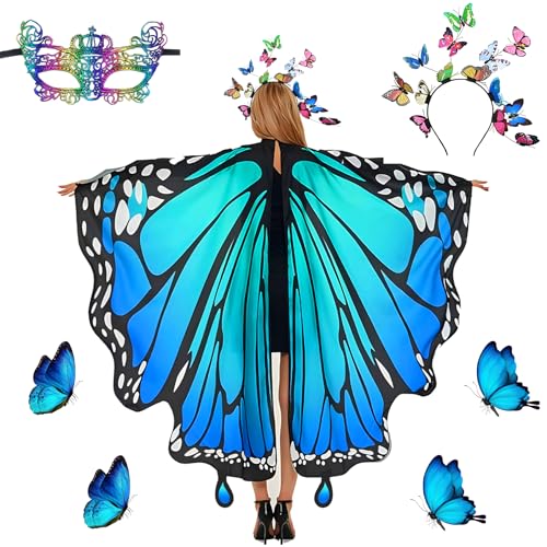 3 Set Schmetterling kostüm Damen,Doppelseitiger Druck Karneval Kostüm Damen Schmetterlingsflügel Erwachsene Umhang inkl Buntes Schmetterlings-Stirnband、Maskerade Maske für Karnevel Cosplay Party(Blau) 3 Set Schmetterling kostüm Damen,Doppelseitiger Druck Karneval Kostüm Damen Schmetterlingsflügel Erwachsene Umhang inkl Buntes Schmetterlings-Stirnband、Maskerade Maske für Karnevel Cosplay Party(Blau) von Zaztytoy