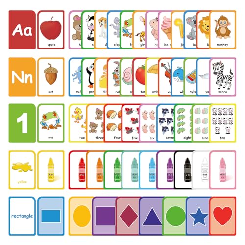 ZazzyKid Lernkarten für Kleinkinder, 54 doppelseitige Lernkarten für Alphabete, Zahlen, Farben, Formen, Lernspielzeug für die Vorschule, 9x12.7cm, Mehrfarbig von ZazzyKid