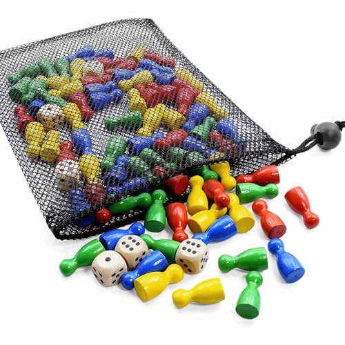 Zbssny Holz Brettspiel Set, 96 Bunte Spielfiguren 25x12mm in Rot, Gelb, Blau, Grün, 6 Würfel, mit Aufbewahrungsbeutel Zbssny Holz Brettspiel Set, 96 Bunte Spielfiguren 25x12mm in Rot, Gelb, Blau, Grün, 6 Würfel, mit Aufbewahrungsbeutel von Zbssny