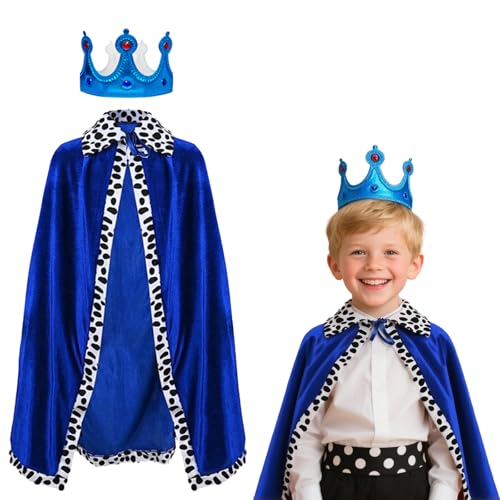 Zcbzbn Königskostüm-Set für Kinder – Prinz Umhang & Krone 2-teilig – königliches Rollenspiel Dress Up für Halloween Krippenaufführungen (blau) von Zcbzbn
